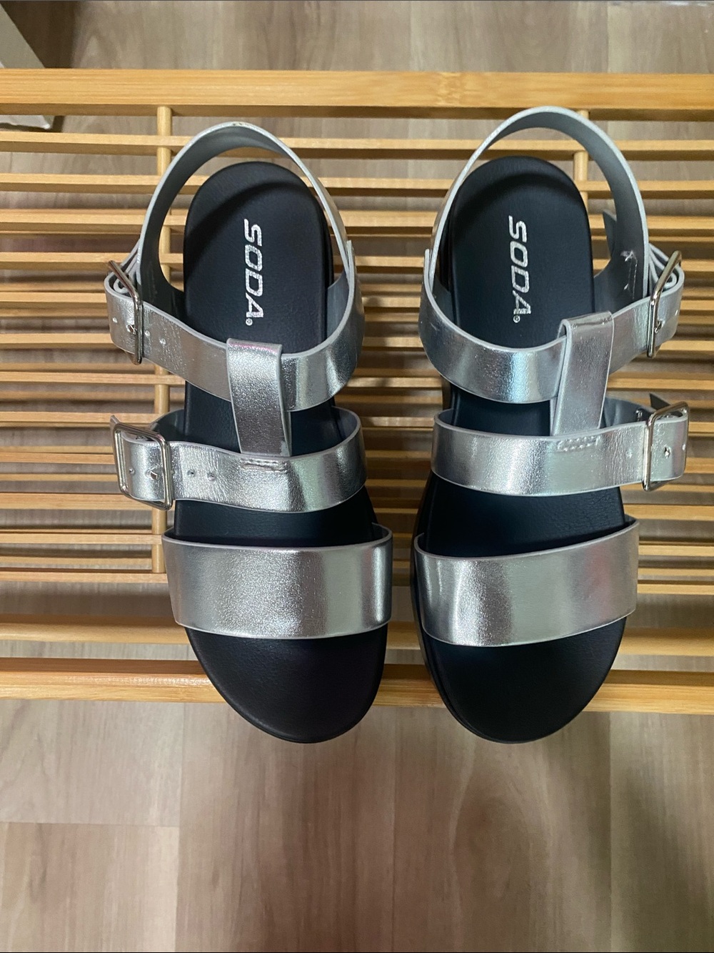 Soda Silver Metallic Strappy Sandals